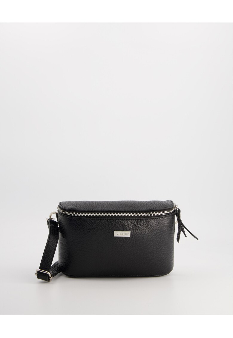 Geanta dama crossbody - piele naturala - neagra - 13x25x5cm