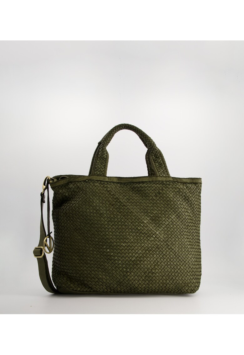 Geanta crossbody din piele naturala - verde - 34x45x14cm - cu trei compartimente interioare - curea detasabila