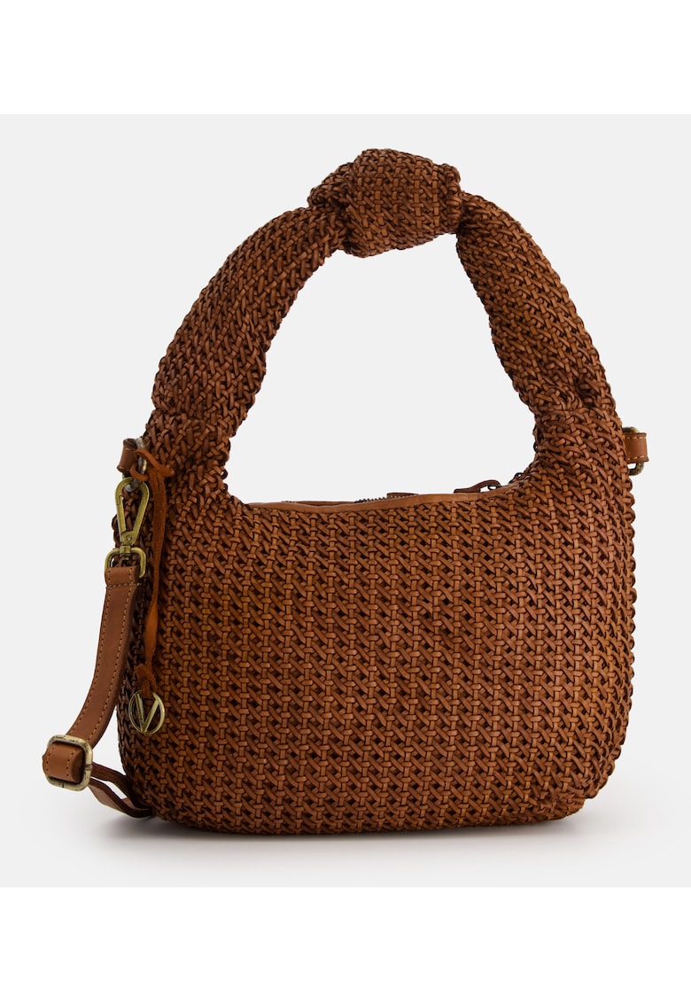 Geanta crossbody din piele naturala - maro - dimensiuni 23x34x9cm - cu curea reglabila - buzunare interioare.