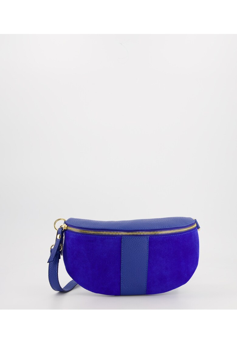 Geanta crossbody din piele naturala - albastru marin - 1 compartiment - dimensiuni 13x27x2cm