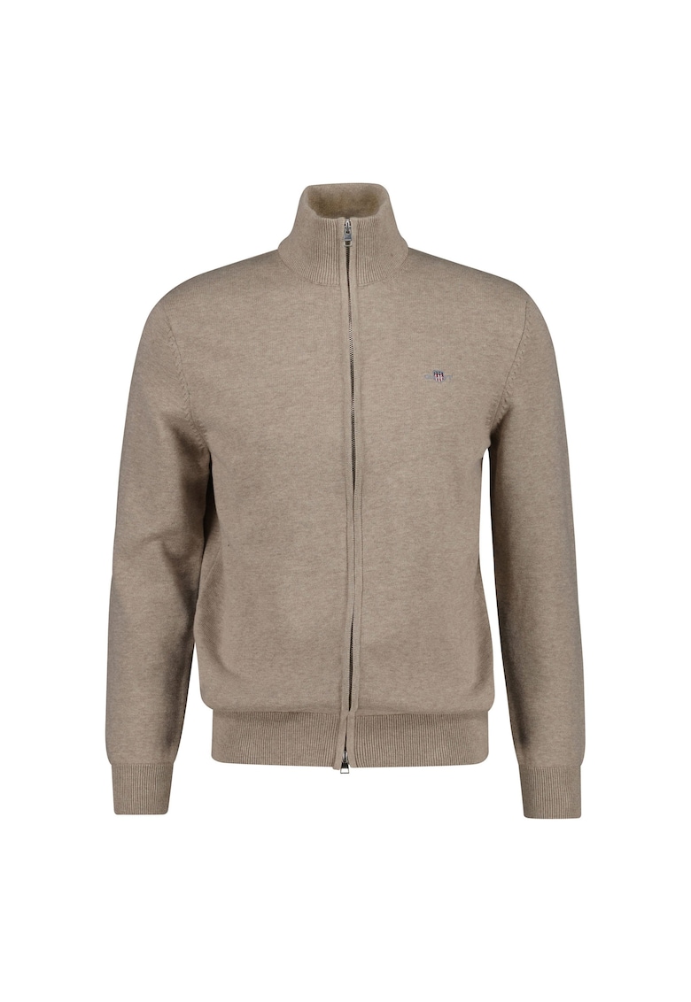 Cardigan de bumbac cu fermoar - Bej inchis