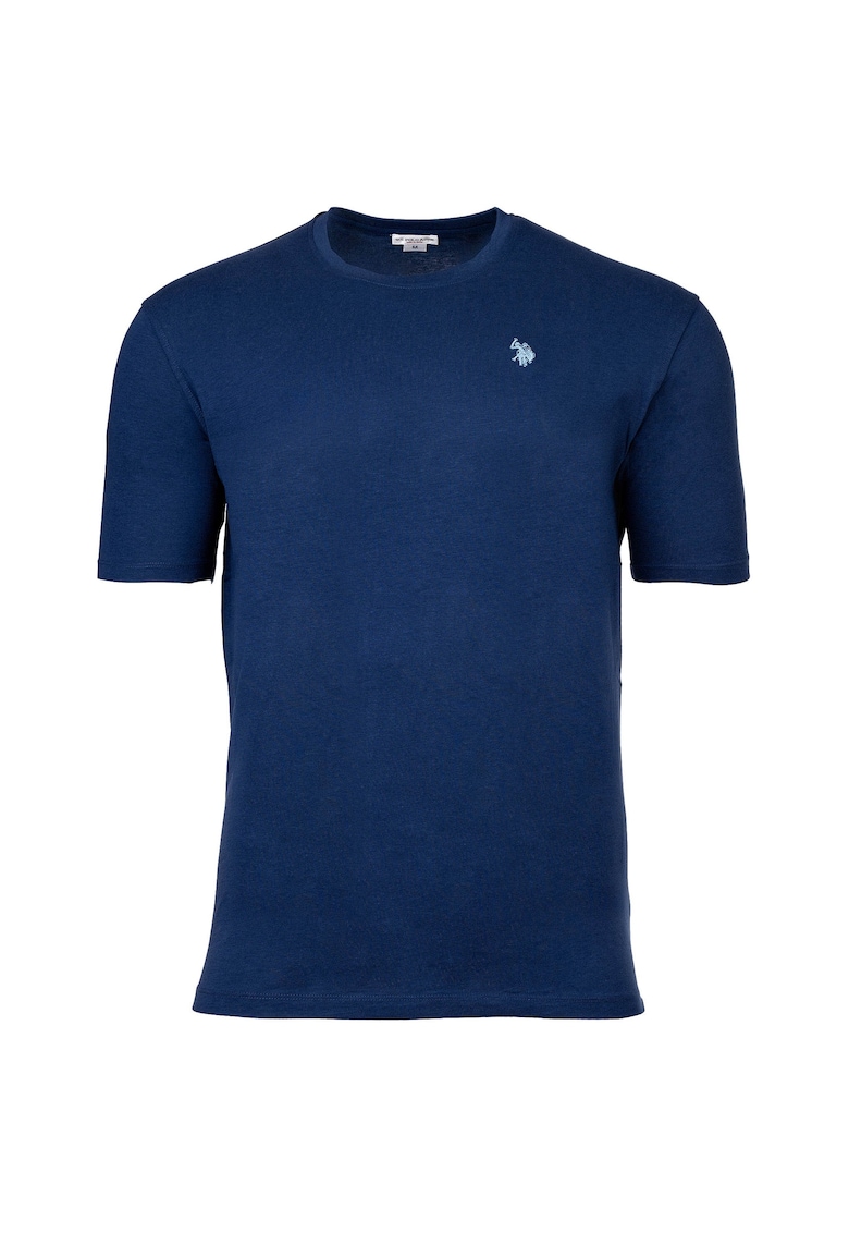 Tricou slim fit cu decolteu la baza gatului - Albastru inchis