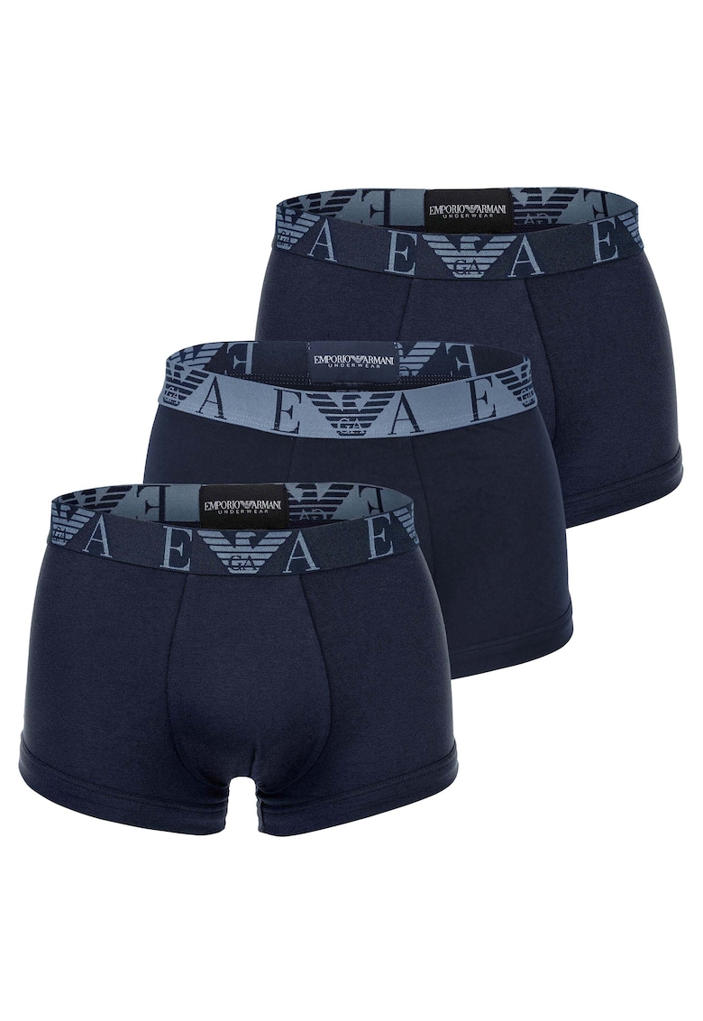 Set de boxeri din amestec de bumbac cu banda logo in talie - 3 perechi - Albastru