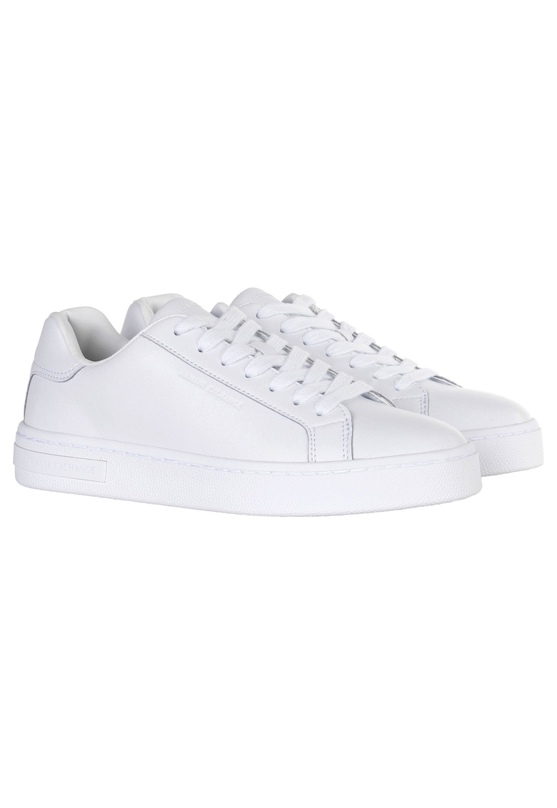 Armani Exchange Pantofi sport low-cut de piele cu siret - Alb
