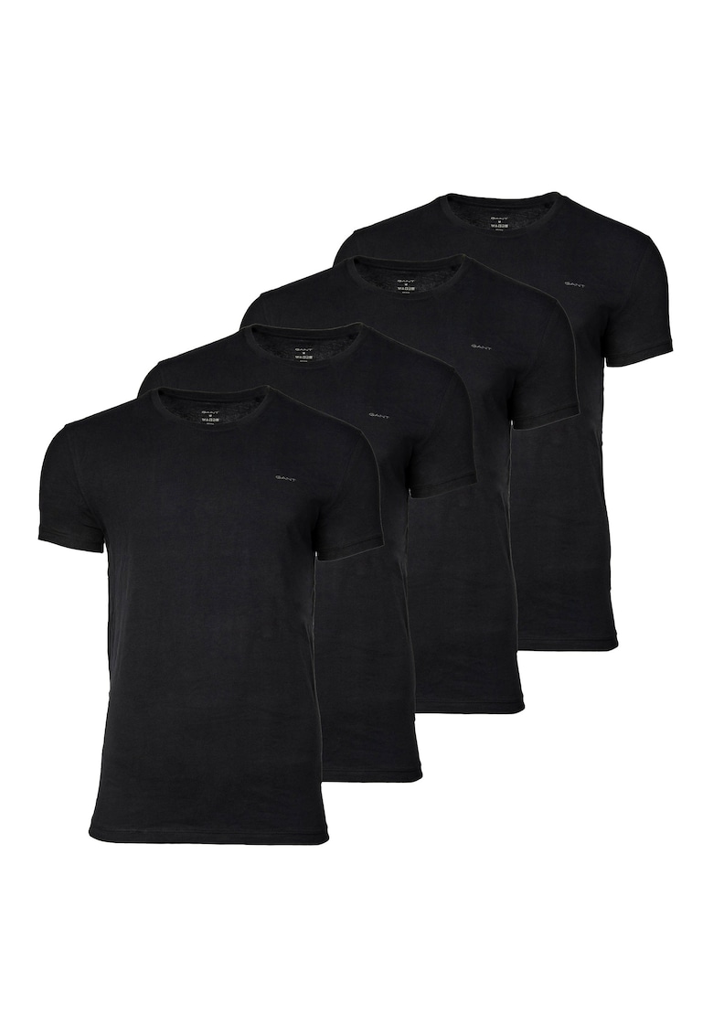 Set de tricouri uni cu decolteu la baza gatului - 4 perechi - Negru
