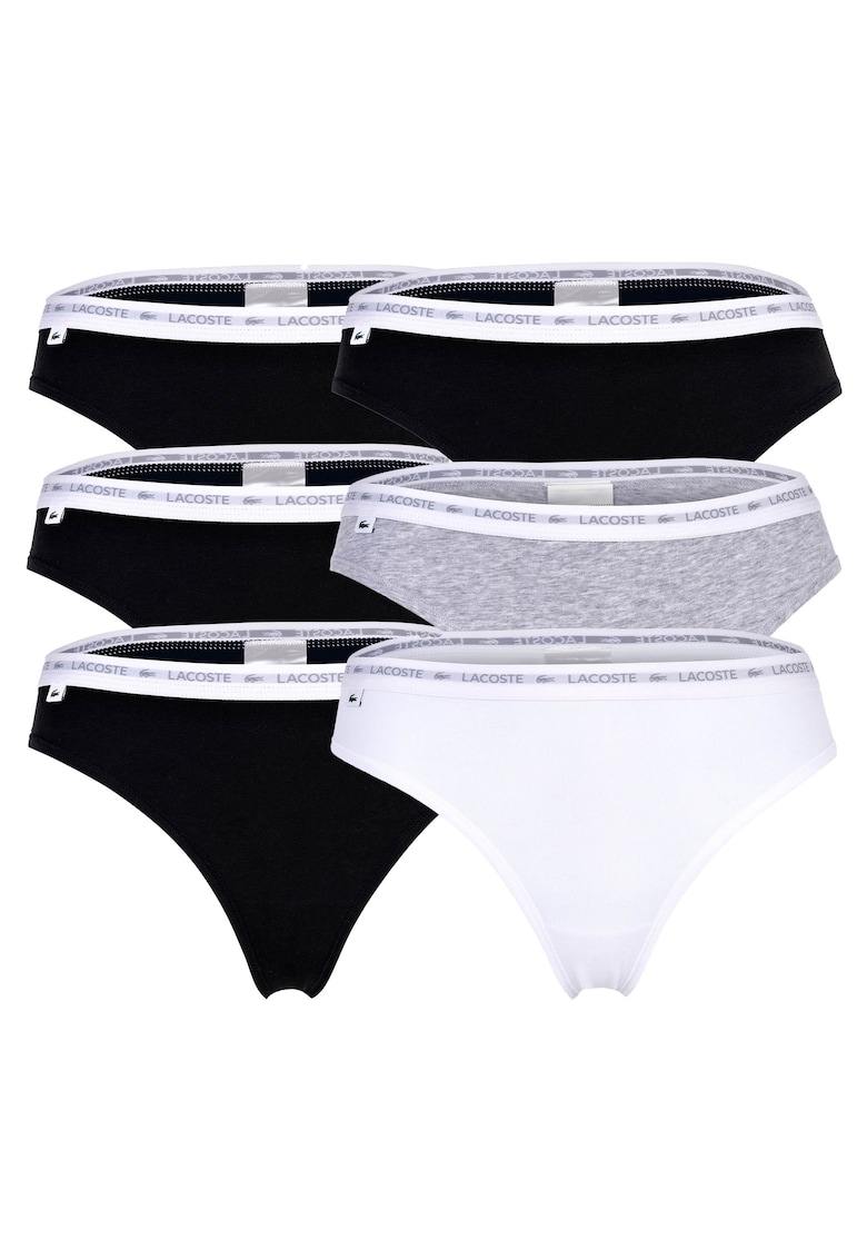 Set de chiloti tanga cu banda logo in talie – 6 perechi – Alb/Negru/Gri Set de chiloti tanga cu banda logo in talie – 6 perechi – Alb/Negru/Gri