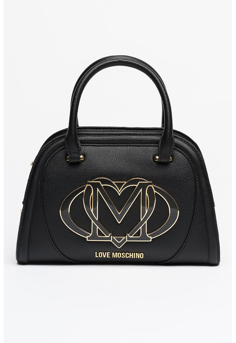 Geanta din piele ecologica cu maner si aplicatie logo supradimensionata - Negru