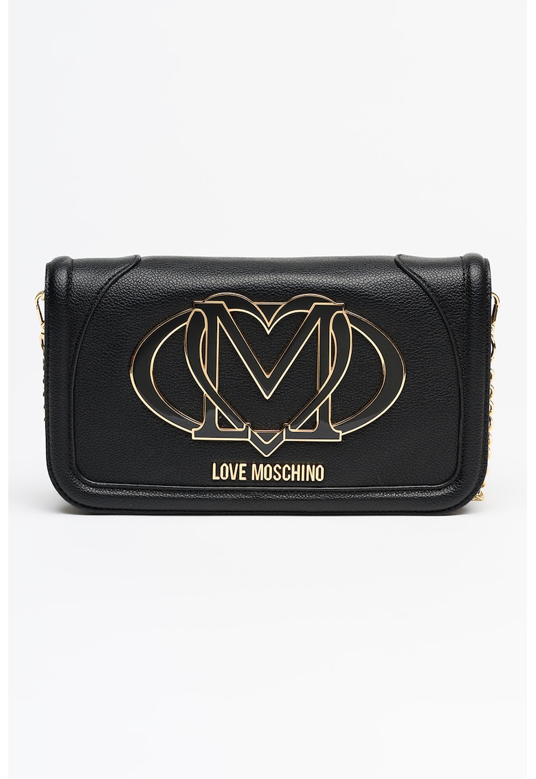 Geanta din piele ecologica cu bareta de umar din lant - Negru