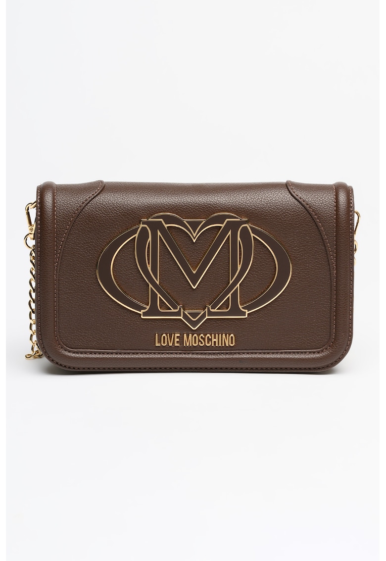 Geanta din piele ecologica cu bareta de umar din lant - Maro inchis