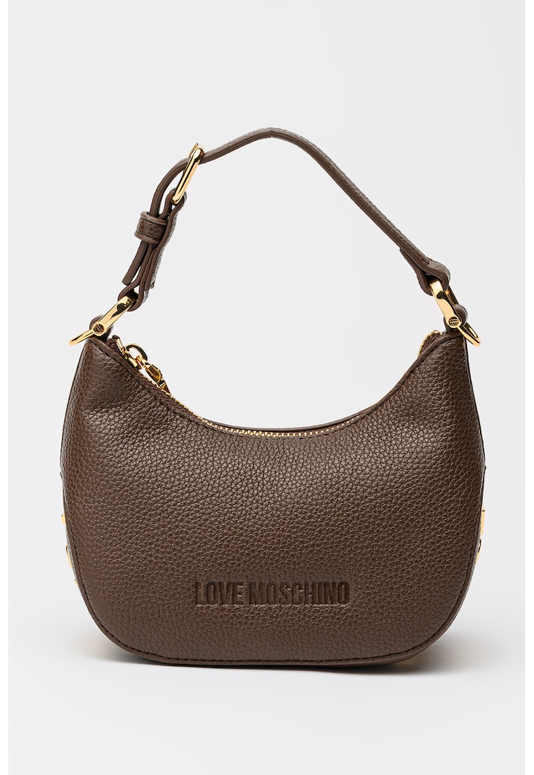 Geanta crossbody de piele ecologica cu logo - Maro inchis