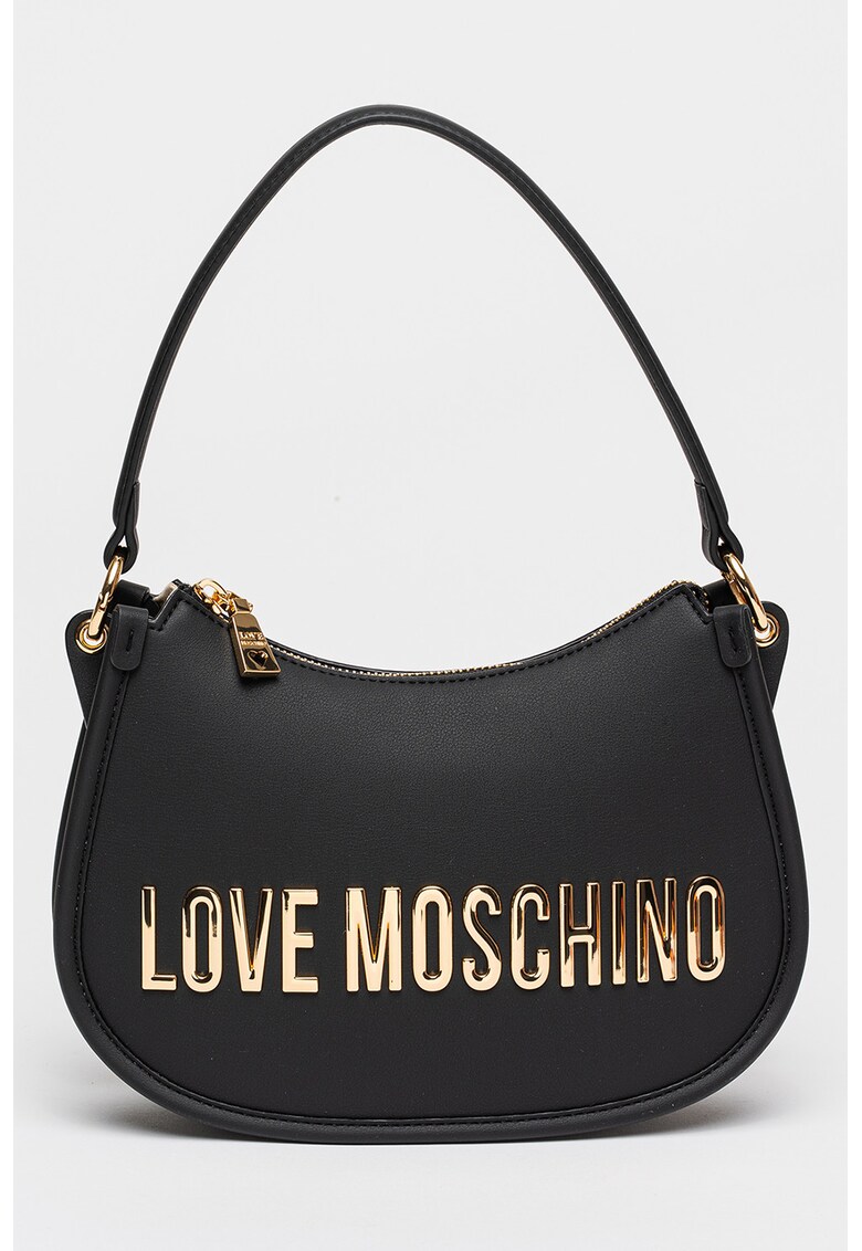 Geanta crossbody de piele ecologica cu logo metalic - Negru