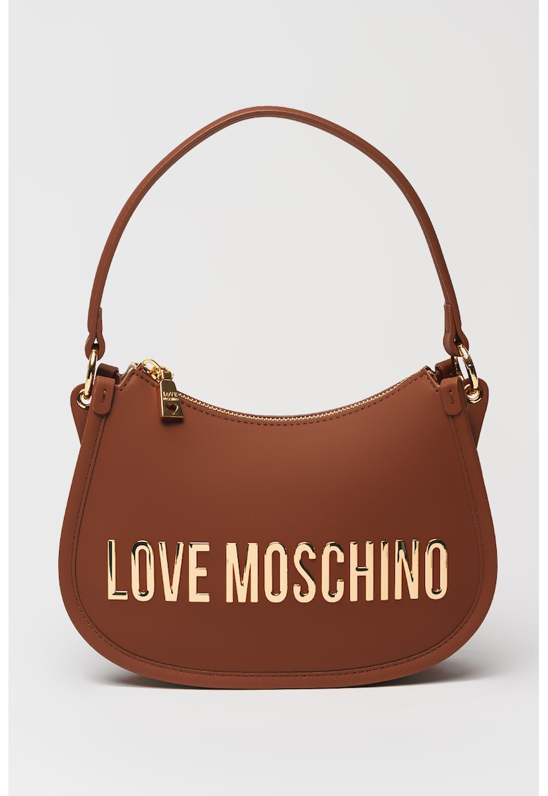 Geanta crossbody de piele ecologica cu logo metalic - Maro scortisoara