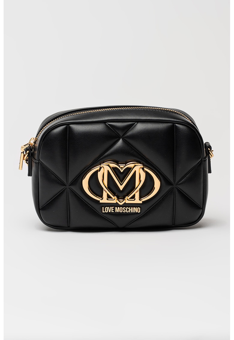 Geanta crossbody cu aspect matlasat - Negru