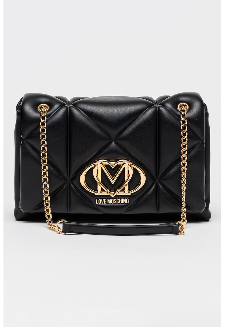 Geanta crossbody de piele ecologica cu lant - Negru