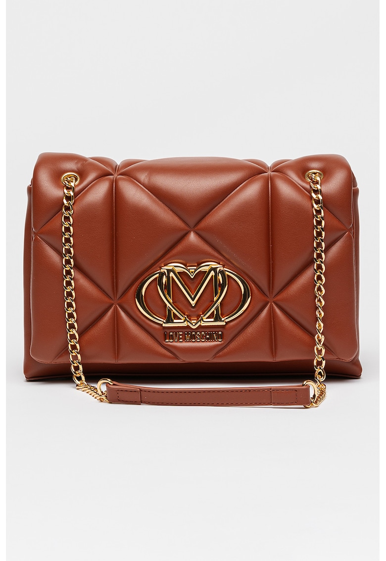 Geanta crossbody de piele ecologica cu lant - Maro scortisoara