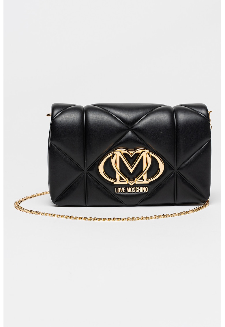 Geanta crossbody de piele ecologica cu lant - Negru