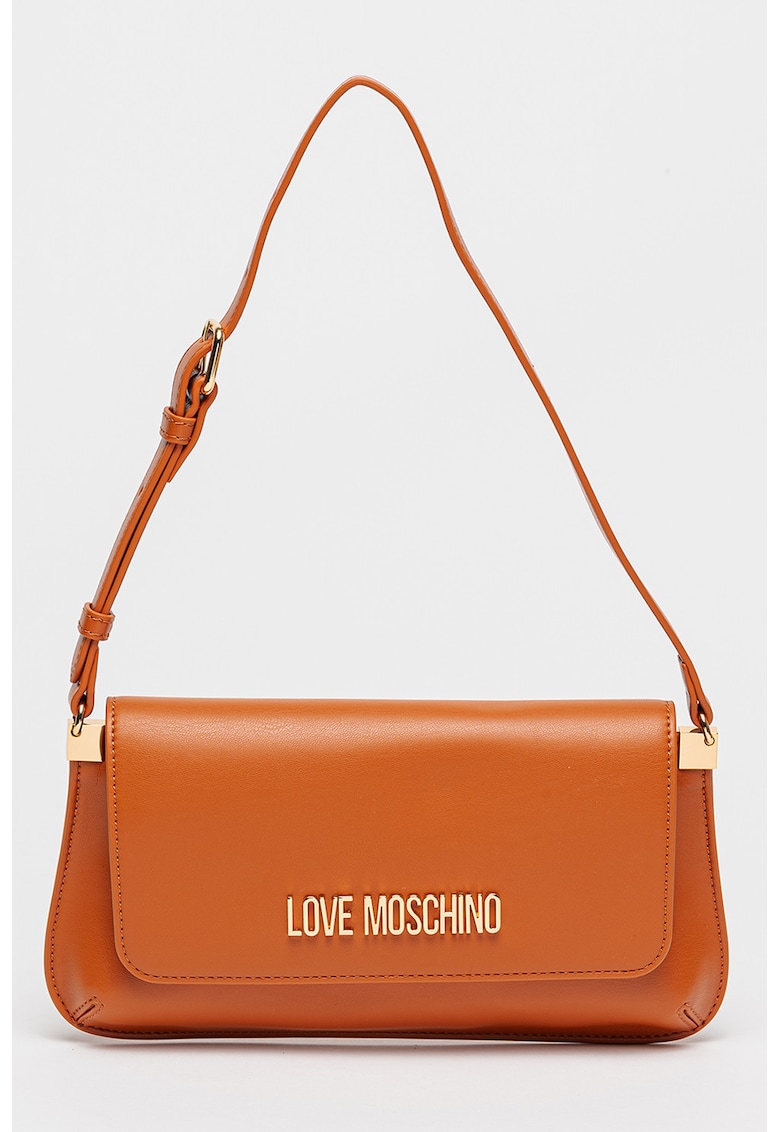 Geanta de piele ecologica cu bareta de umar - Portocaliu inchis