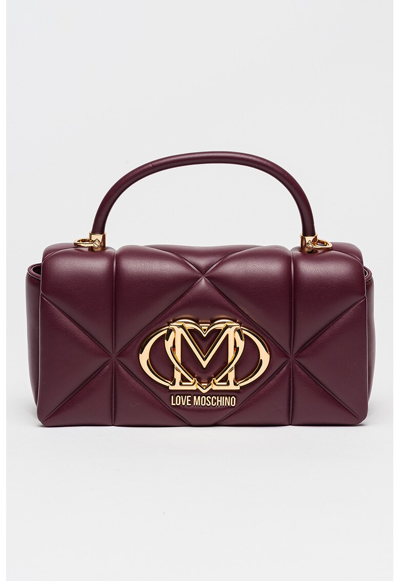 Geanta matlasata de piele ecologica cu maner si logo metalic - Violet