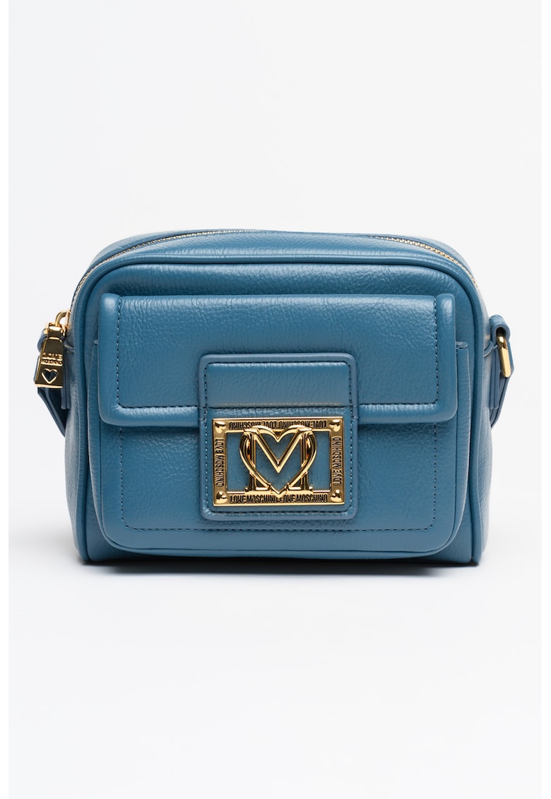 Geanta crossbody de piele ecologica cu buzunar frontal cu clapa - Albastru antichizat