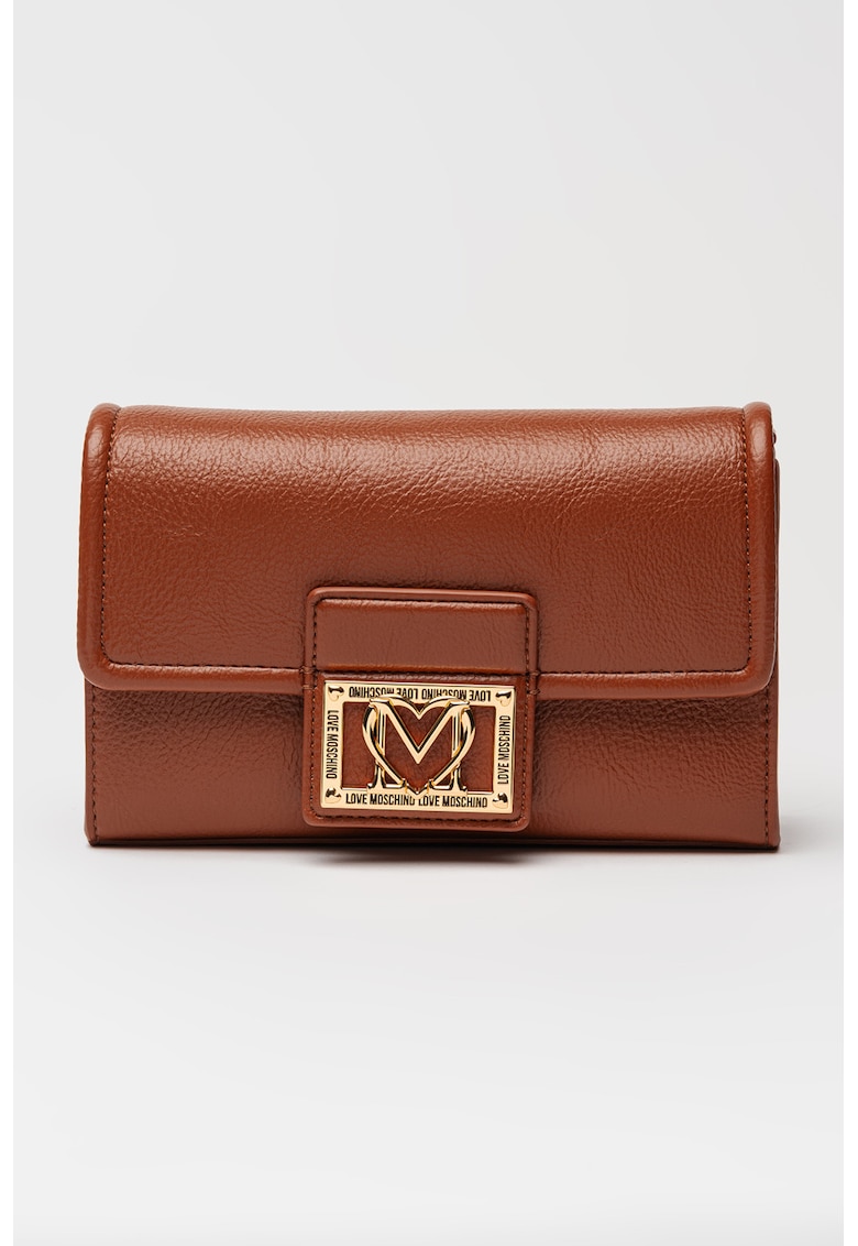 Geanta crossbody din piele ecologica cu logo metalic - Maro cognac