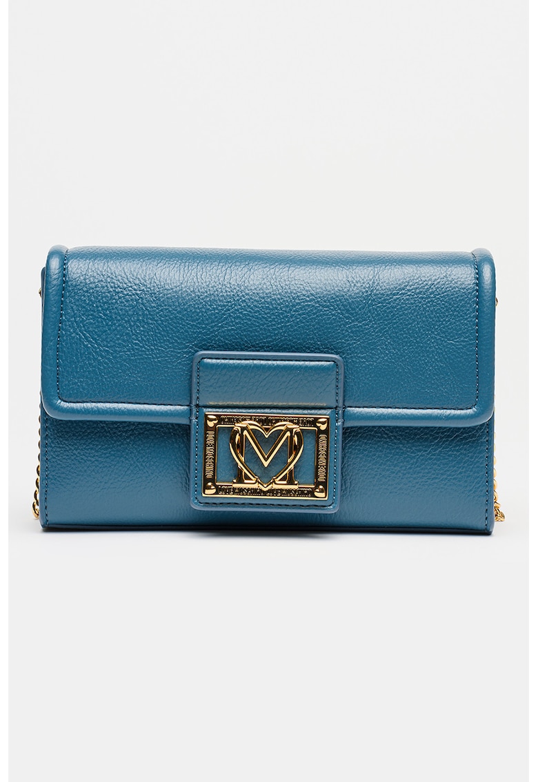 Geanta crossbody din piele ecologica cu logo metalic - Albastru prafuit