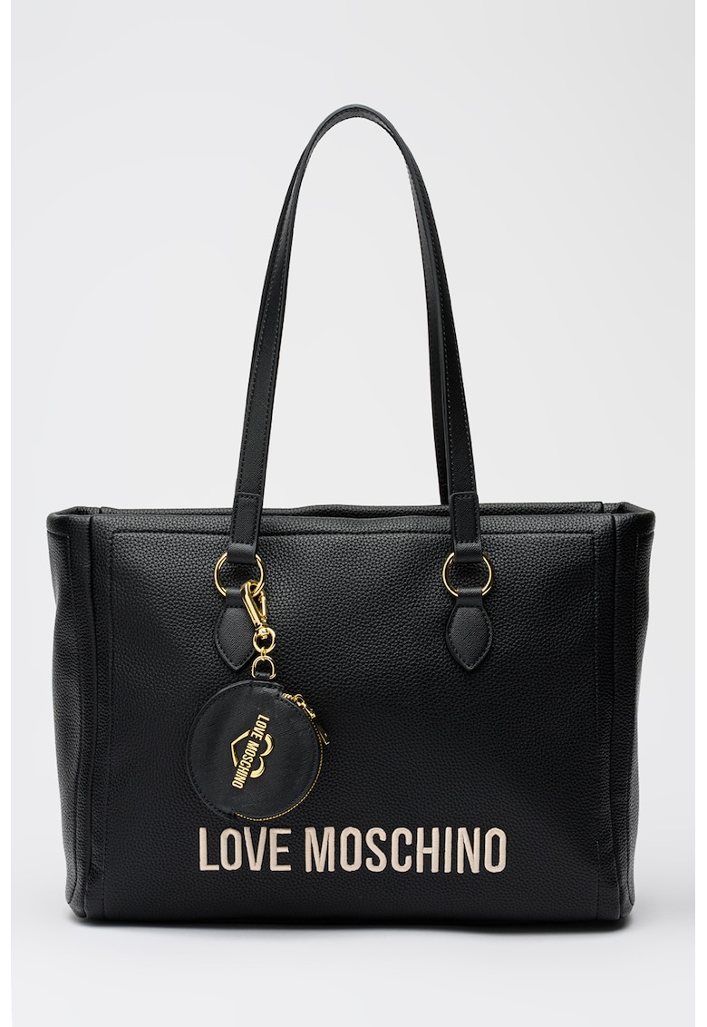 Geanta tote de piele ecologica cu logo brodat - Negru