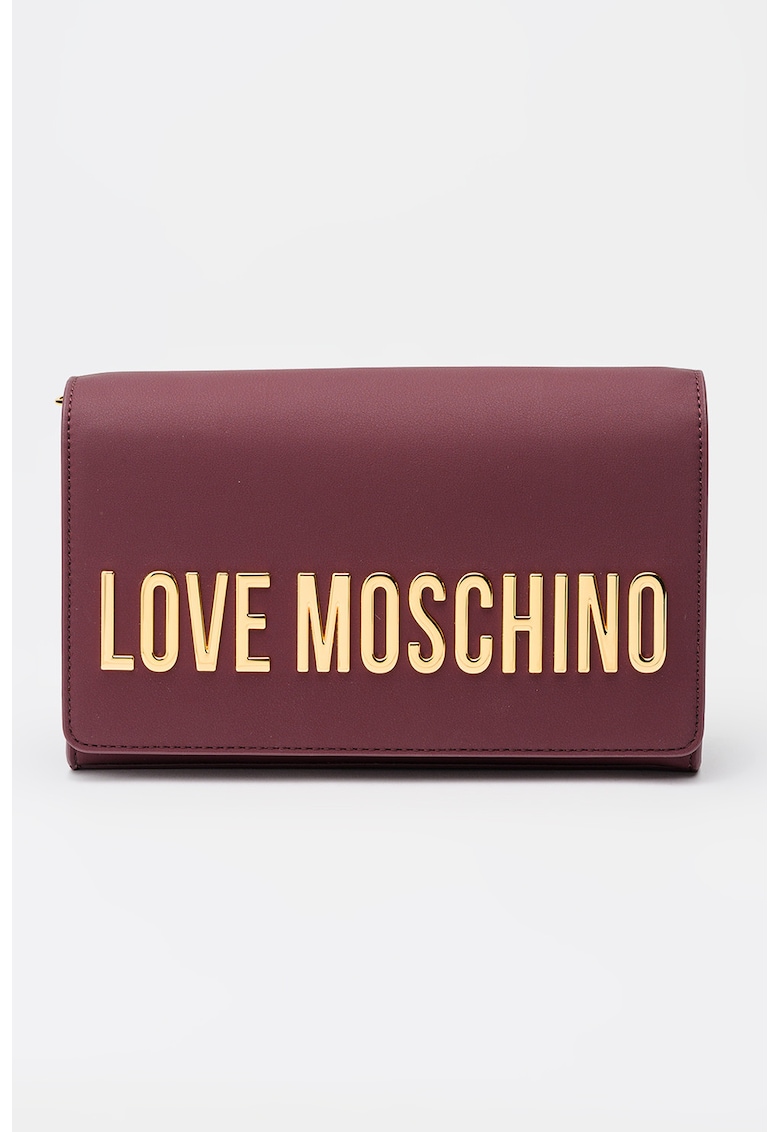 Geanta crossbody de piele ecologica cu bareta din lant si logo metalic - Violet tyrian