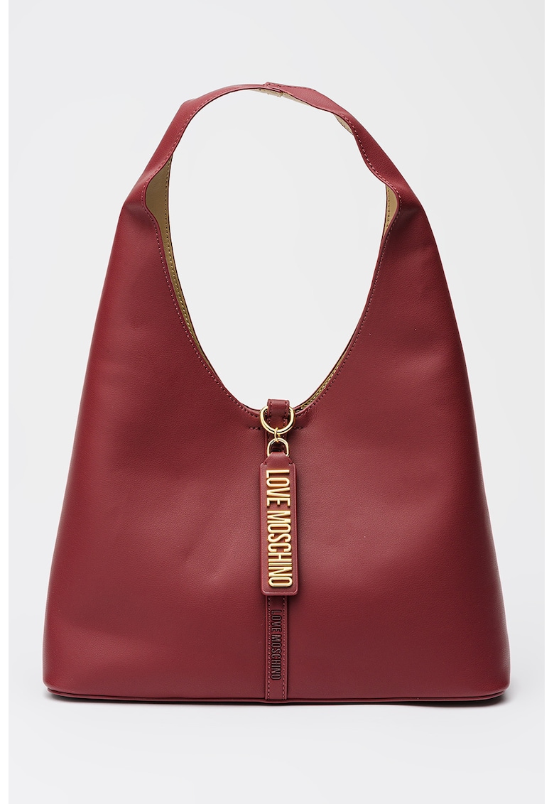 Geanta hobo din piele ecologica cu placuta logo - Visiniu