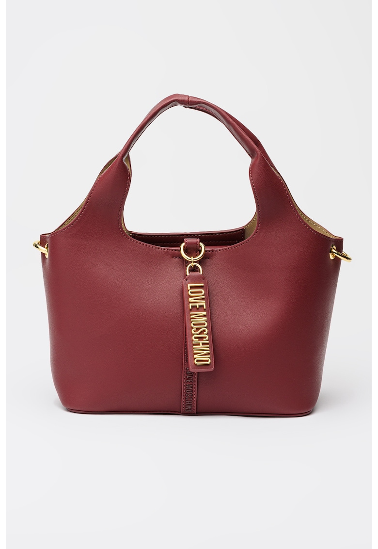 Geanta bowler din piele ecologica cu placuta logo - Violet tyrian