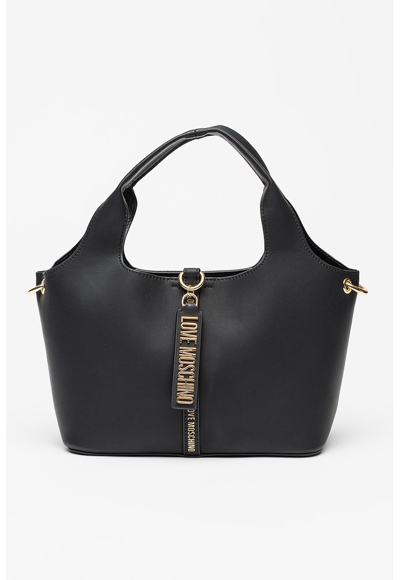 Geanta bowler din piele ecologica cu placuta logo