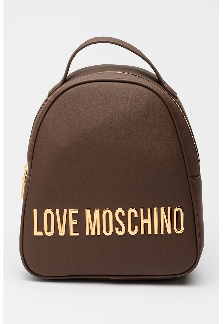 Rucsac de piele ecologica cu logo metalic - Maro inchis