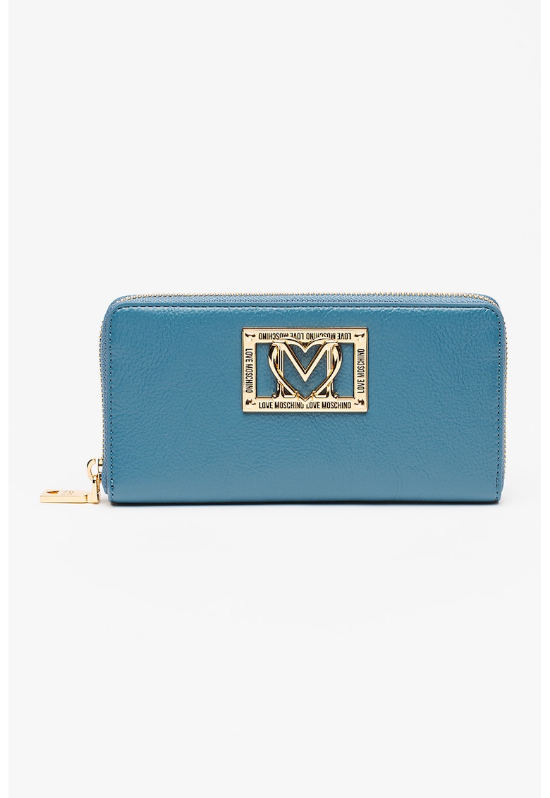 Portofel din piele ecologica cu logo metalic si fermoar