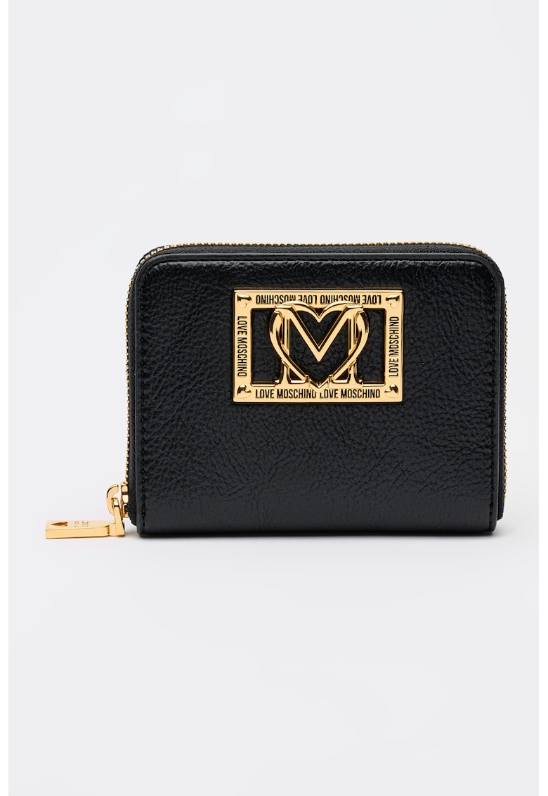 Portofel mic din piele ecologica cu logo metalic si fermoar