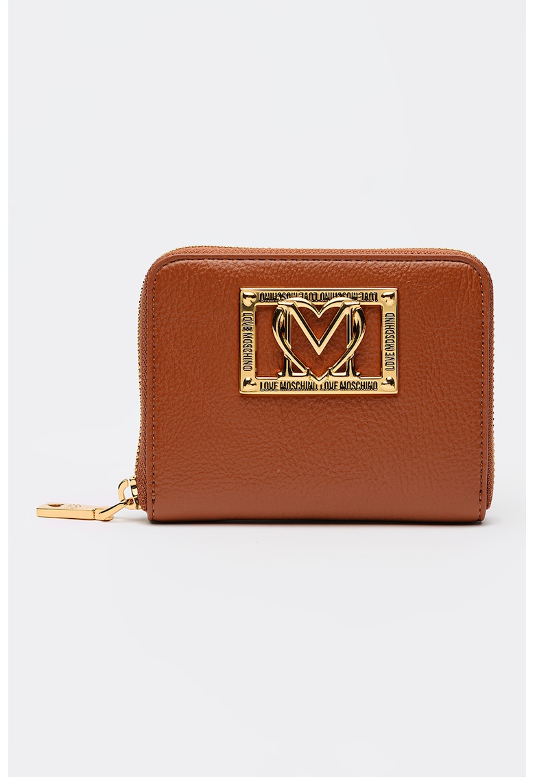 Portofel mic din piele ecologica cu logo metalic si fermoar