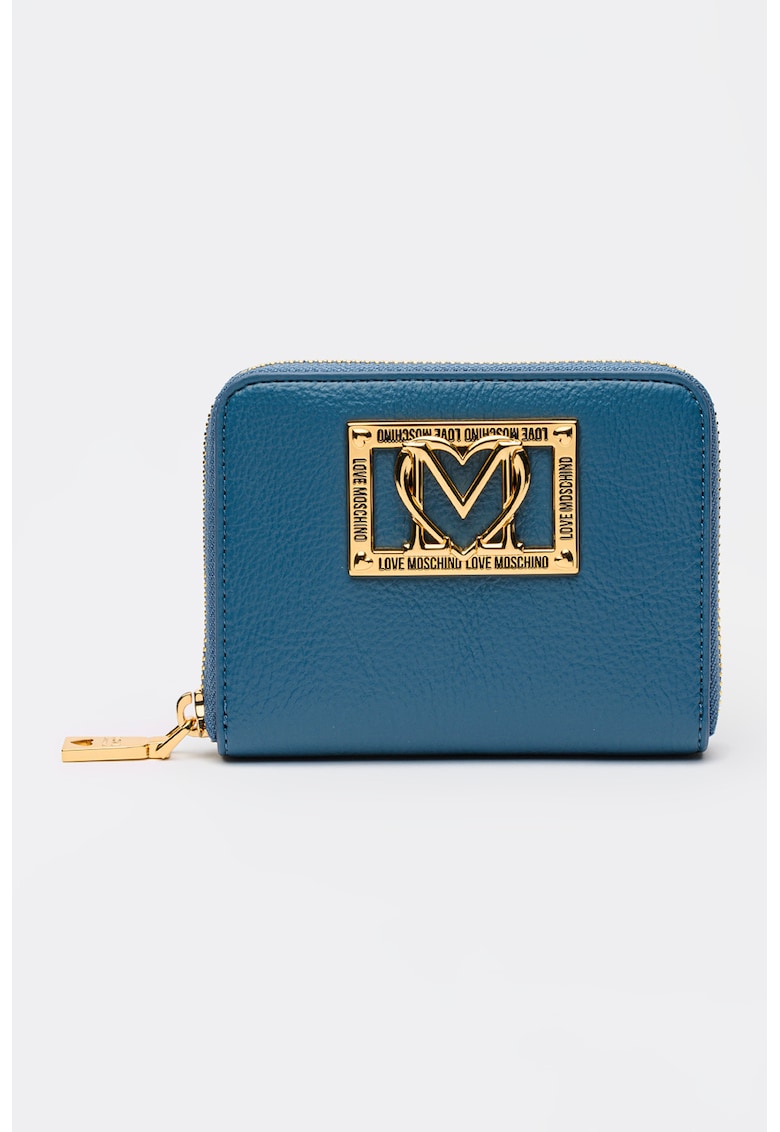 Portofel mic din piele ecologica cu logo metalic si fermoar