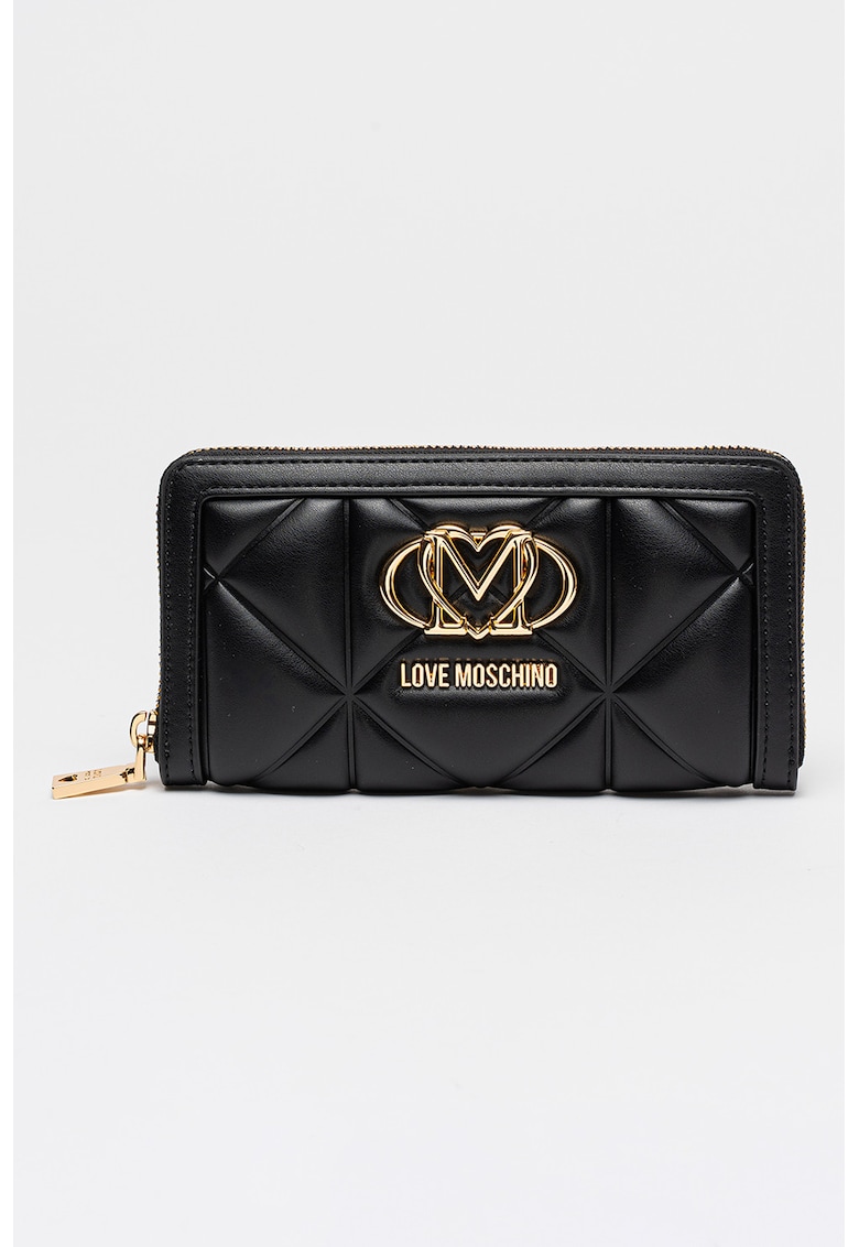 Portofel de piele ecologica cu aspect matlasat - Negru