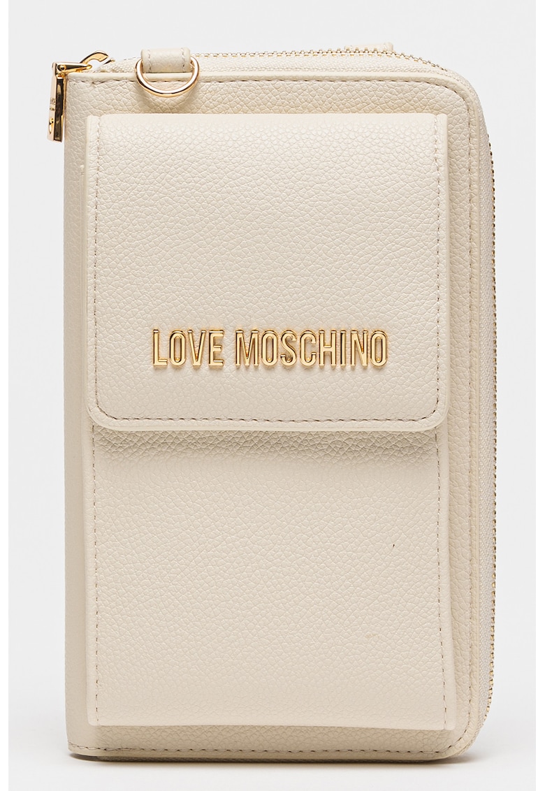 Portofel convertibil cu bareta din lant si fermoar - Alb murdar