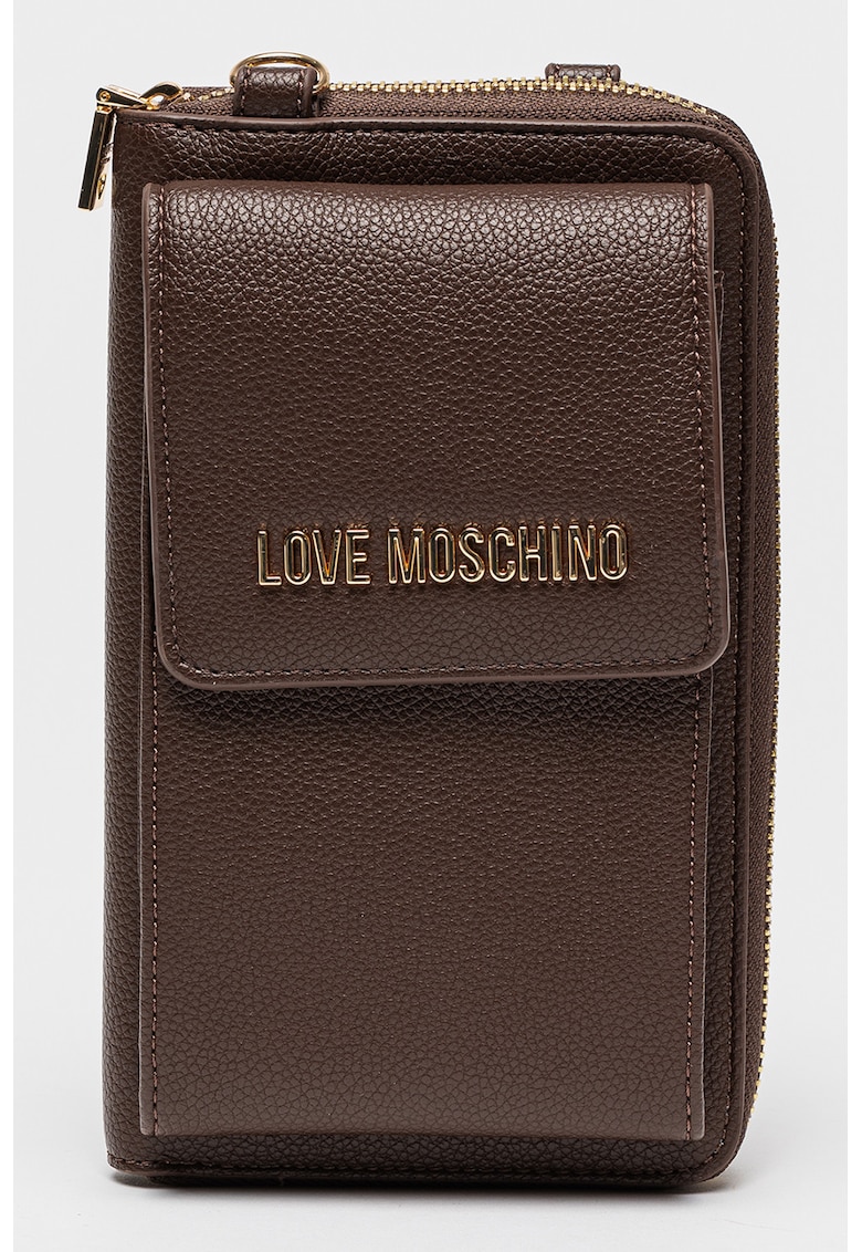 Portofel convertibil cu bareta din lant si fermoar - Maro