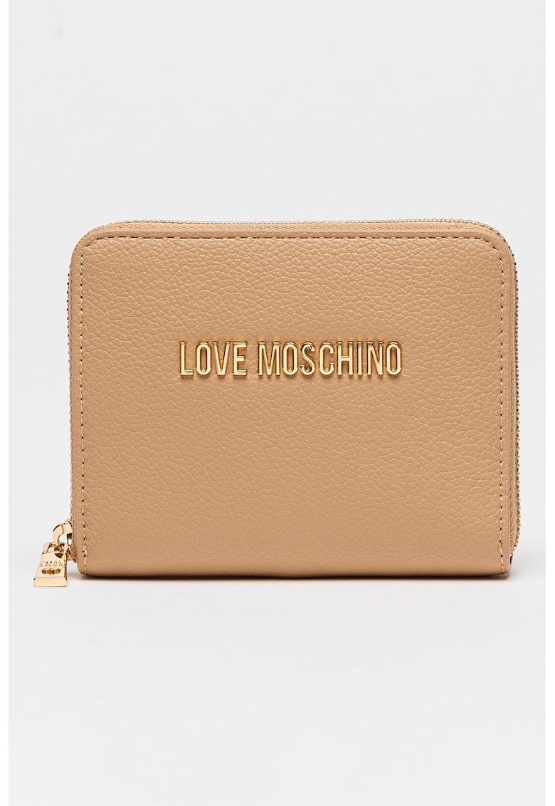 Portofel mic cu fermoar si aplicatie logo metalica - Maro camel