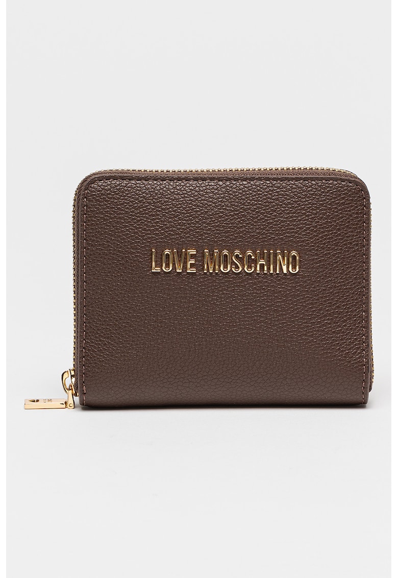 Portofel mic cu fermoar si aplicatie logo metalica - Maro