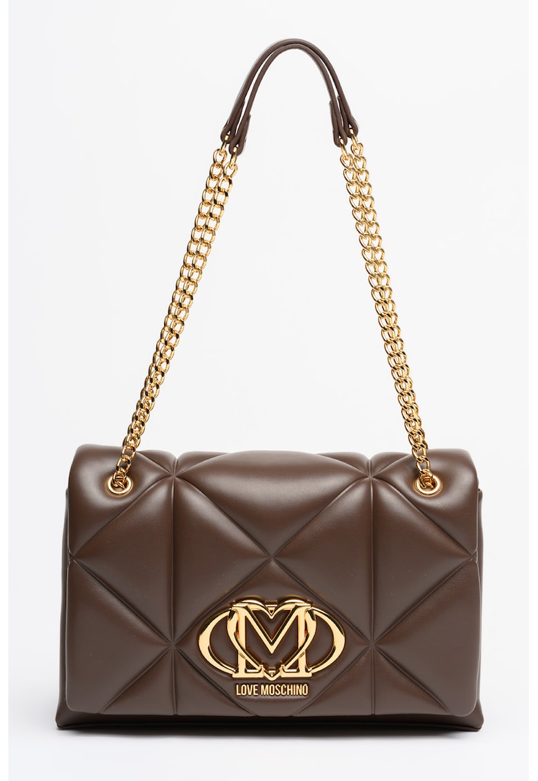 Geanta matlasata cu bareta de umar din lant - Maro inchis