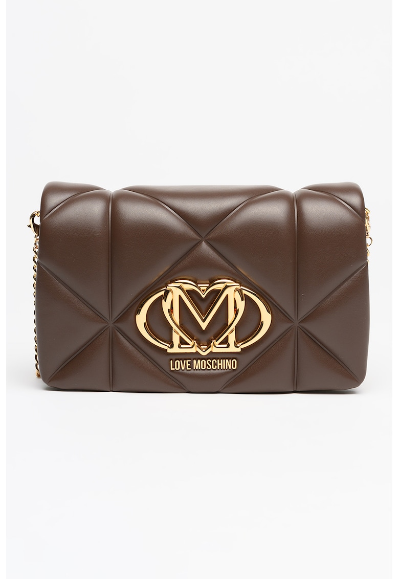 Geanta matlasata din piele ecologica cu maner si bareta detasabila din lant - Maro inchis