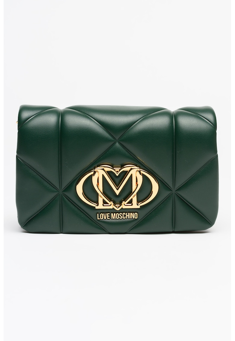 Geanta matlasata din piele ecologica cu maner si bareta detasabila din lant - Verde englez