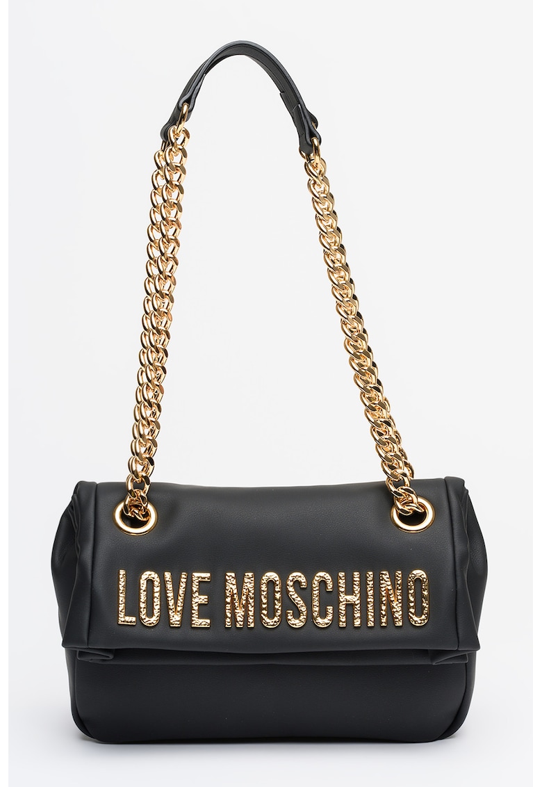 Geanta din piele ecologica cu bareta din lant - Negru