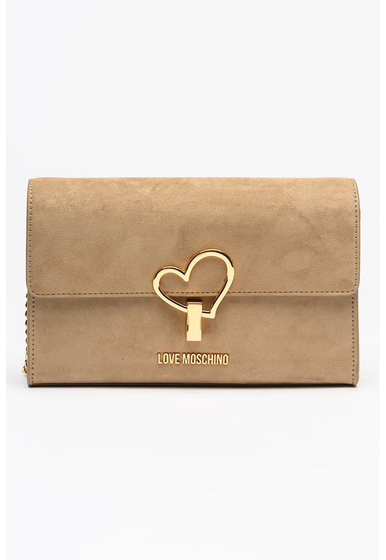 Geanta crossbody din velur cu logo metalic - Maro taupe inchis