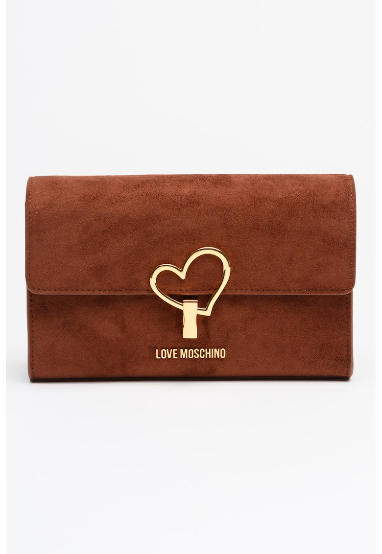 Geanta crossbody din velur cu logo metalic - Maro cognac