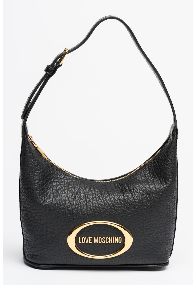 Geanta hobo din piele cu logo metalic - Negru