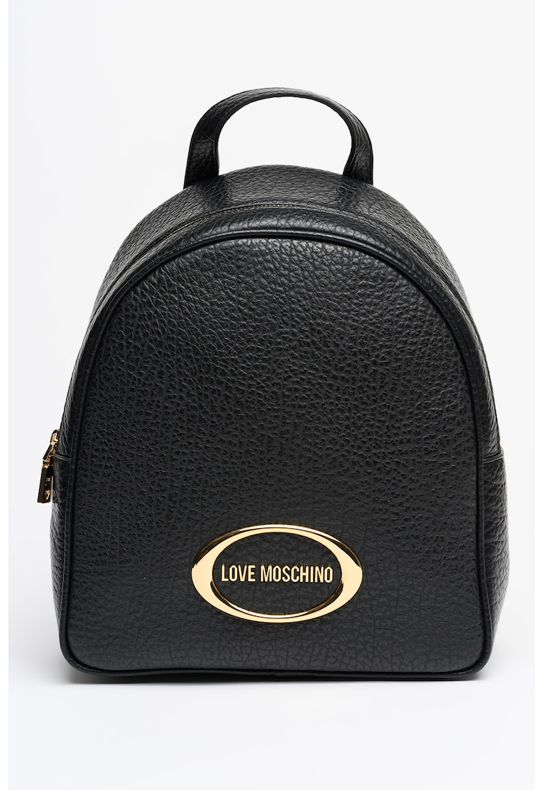 Rucsac din piele cu logo metalic - Negru