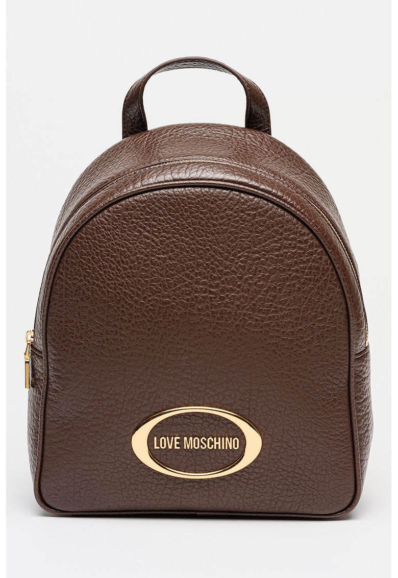 Rucsac din piele cu logo metalic - Maro pamantiu