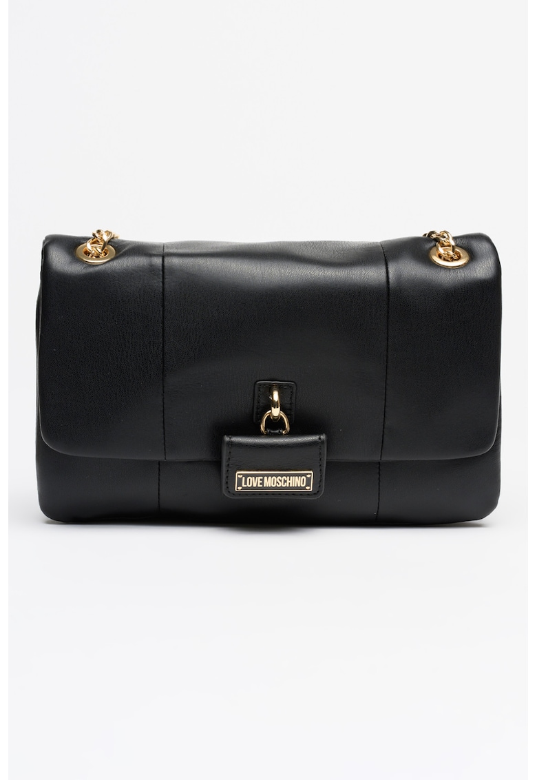 Geanta din piele ecologica cu bareta din lant - Negru